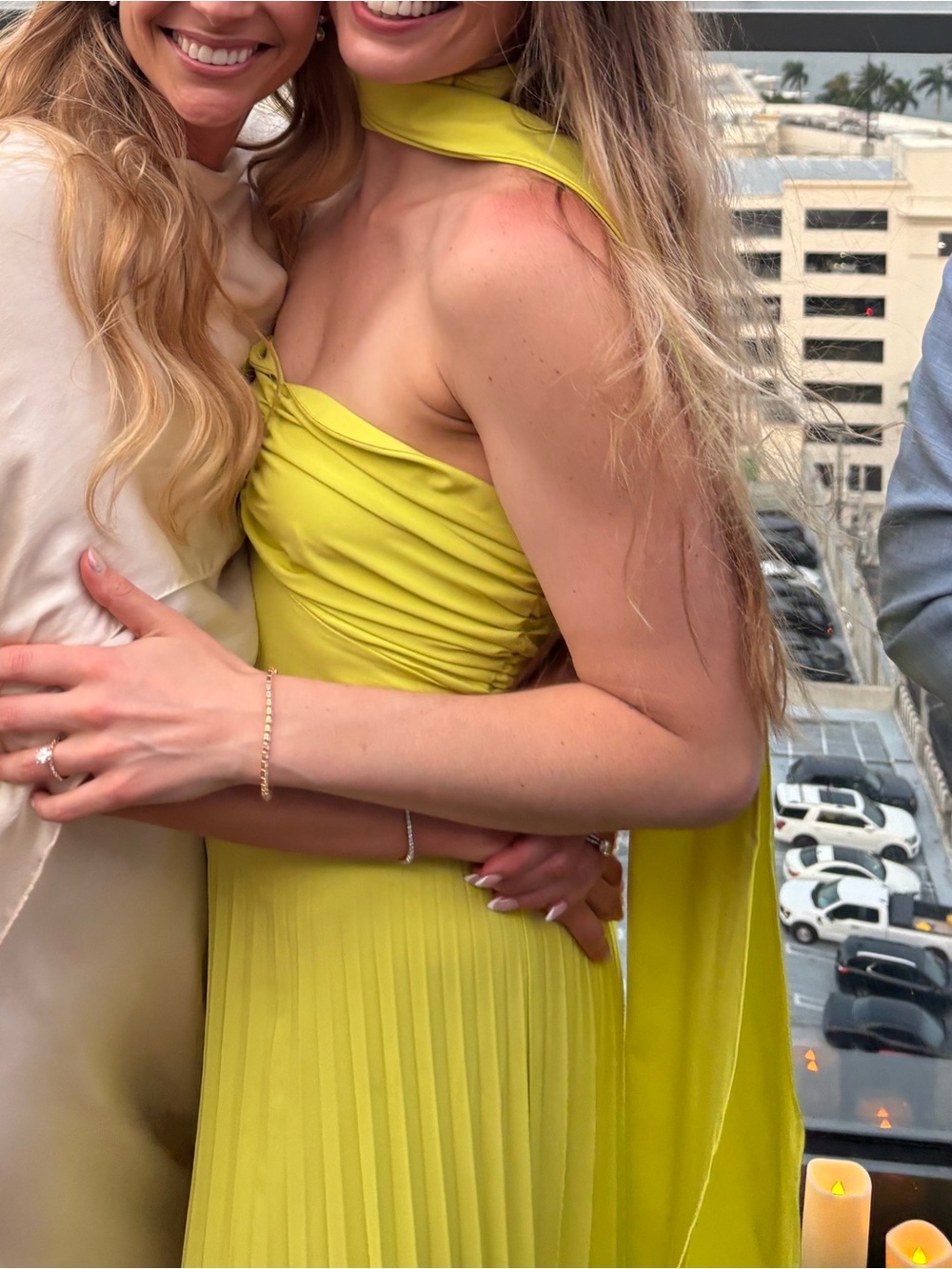 Women's Lemon Yellow One-Shoulder Pleated Dress